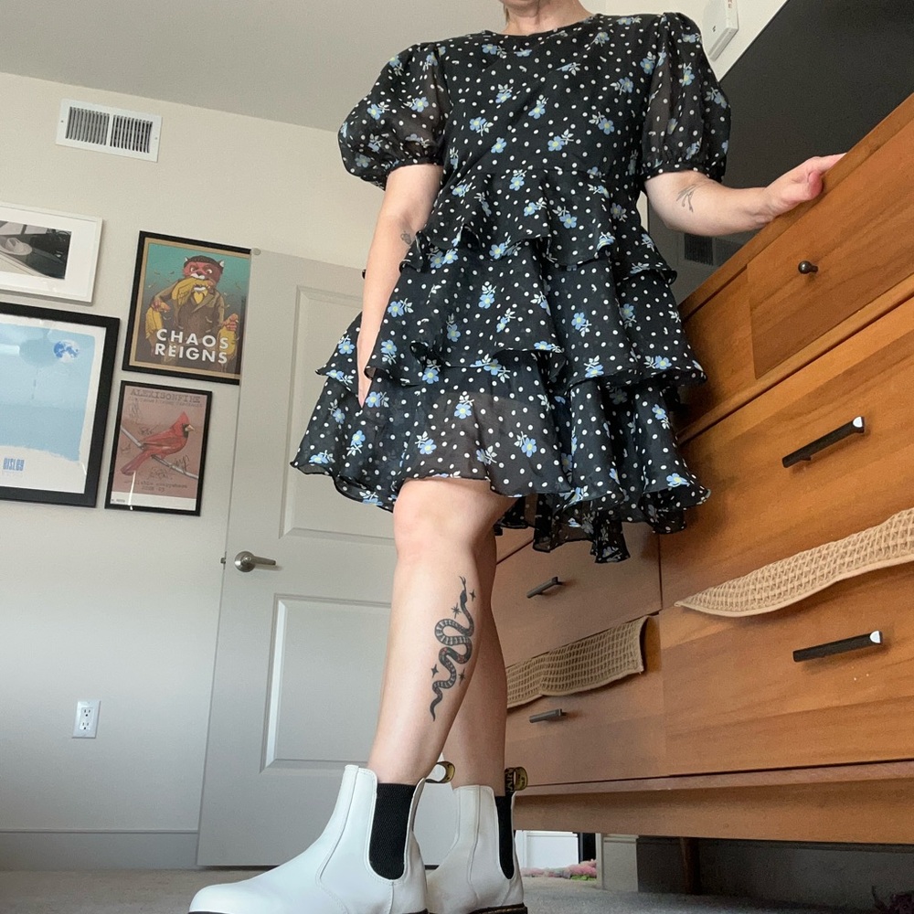 Sandy Liang Black and Blue Floral Mini Dress
